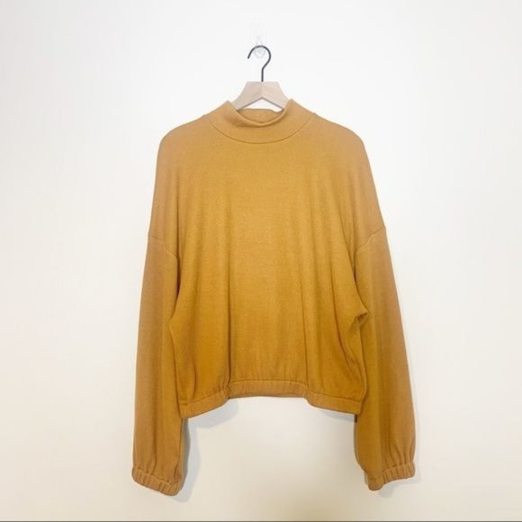 NWT Elodie Clay Mock Neck Long Balloon Sleeve Ribbed Knit Top XL - Picture 2 of 11